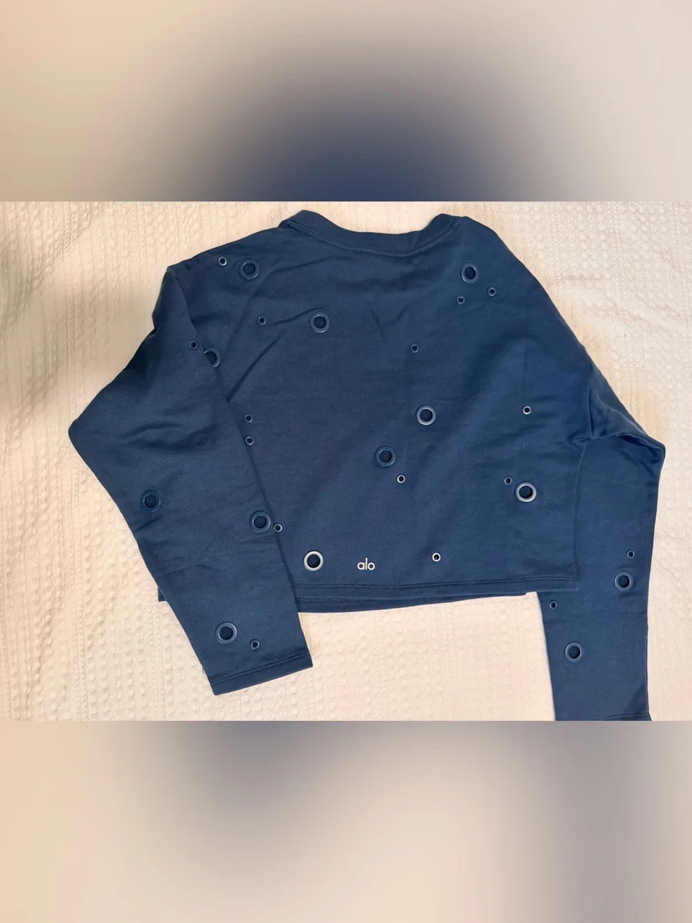 ALO Yoga Men’s Navy Crewneck with Grommet Eyelet Details